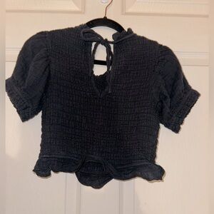 Free People women’s black boho smocked crop top XS bohemian summer spring cotton